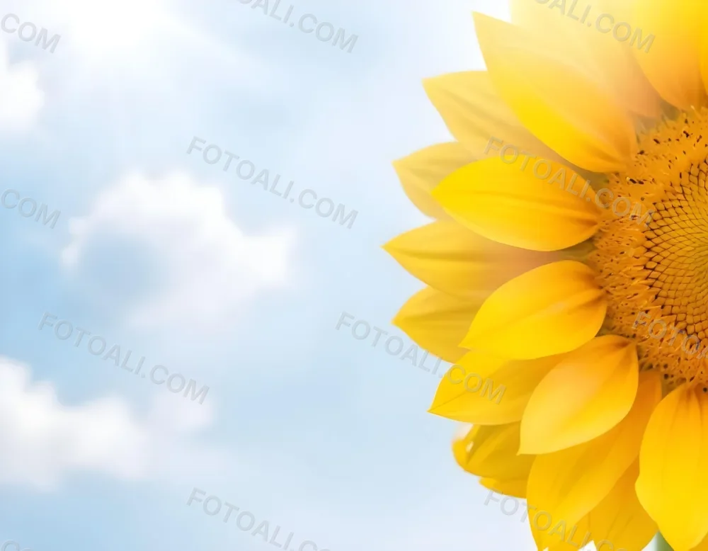 A Yellow Sunflower With A White Center On A White Background With White Clouds And Bokeh Effect Bright Light Close Up 43 6333