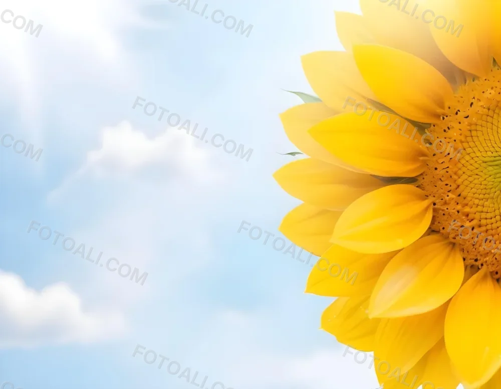 A Yellow Sunflower With A White Center On A White Background With White Clouds And Bokeh Effect Bright Light Close Up 45 1bb4