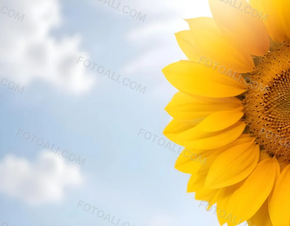 A Yellow Sunflower With A White Center On A White Background With White Clouds And Bokeh Effect Bright Light Close Up 7 2e03