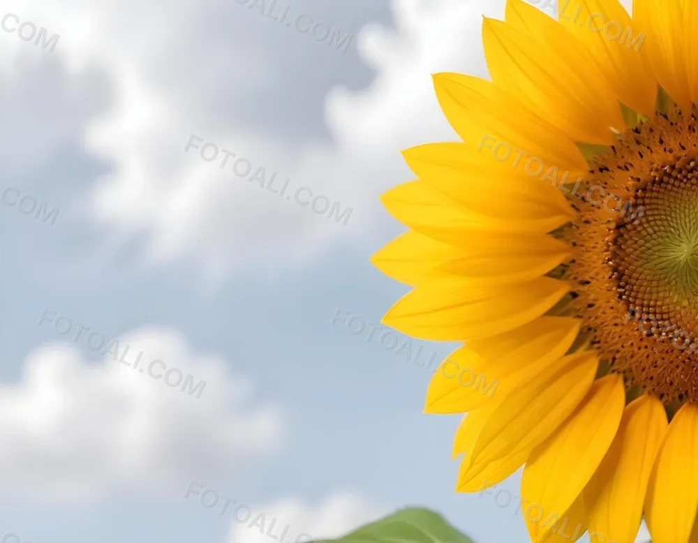 A Yellow Sunflower With A White Center On A White Background With White Clouds And Bokeh Effect Bright Light Close Up 8 F778