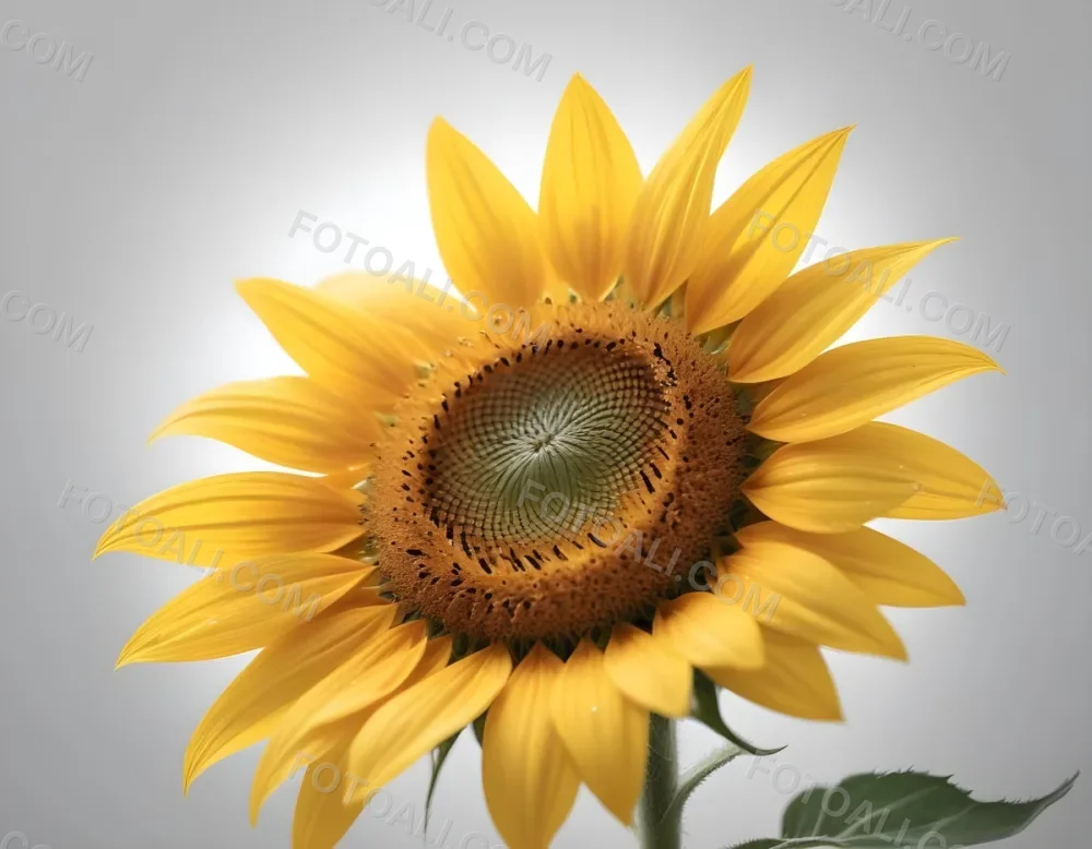 A Yellow Sunflower With A White Center On A White Background With White Clouds And Bokeh Effect Bright Light Close Up 9 699e