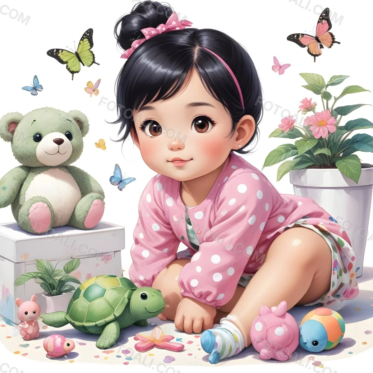 A Young Asian Girl With Black Hair In A Bun Wearin 1 A882