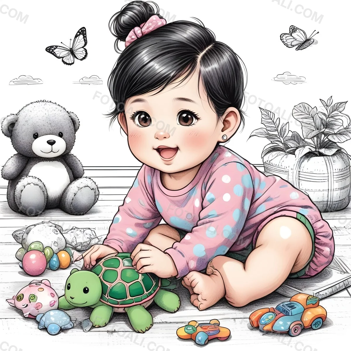 A Young Asian Girl With Black Hair In A Bun Wearin 2 5af5