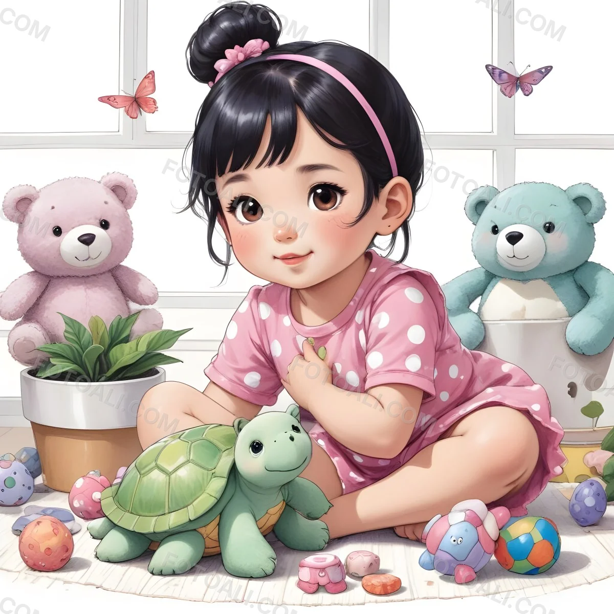 A Young Asian Girl With Black Hair In A Bun Wearin 3 C7ad