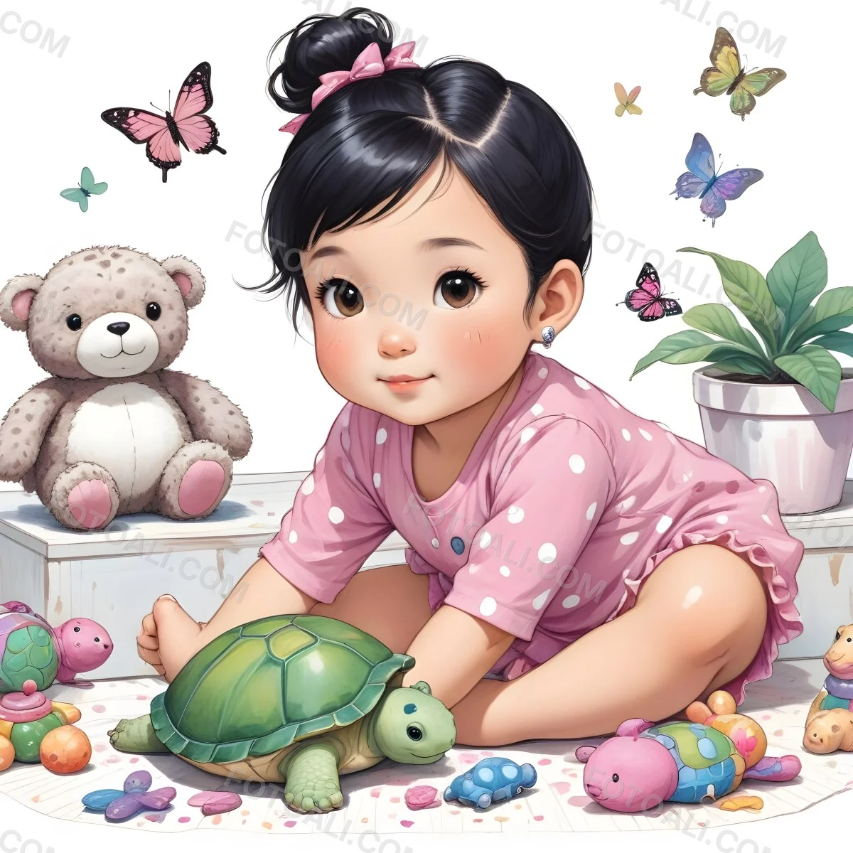 A Young Asian Girl With Black Hair In A Bun Wearin 4 27bc