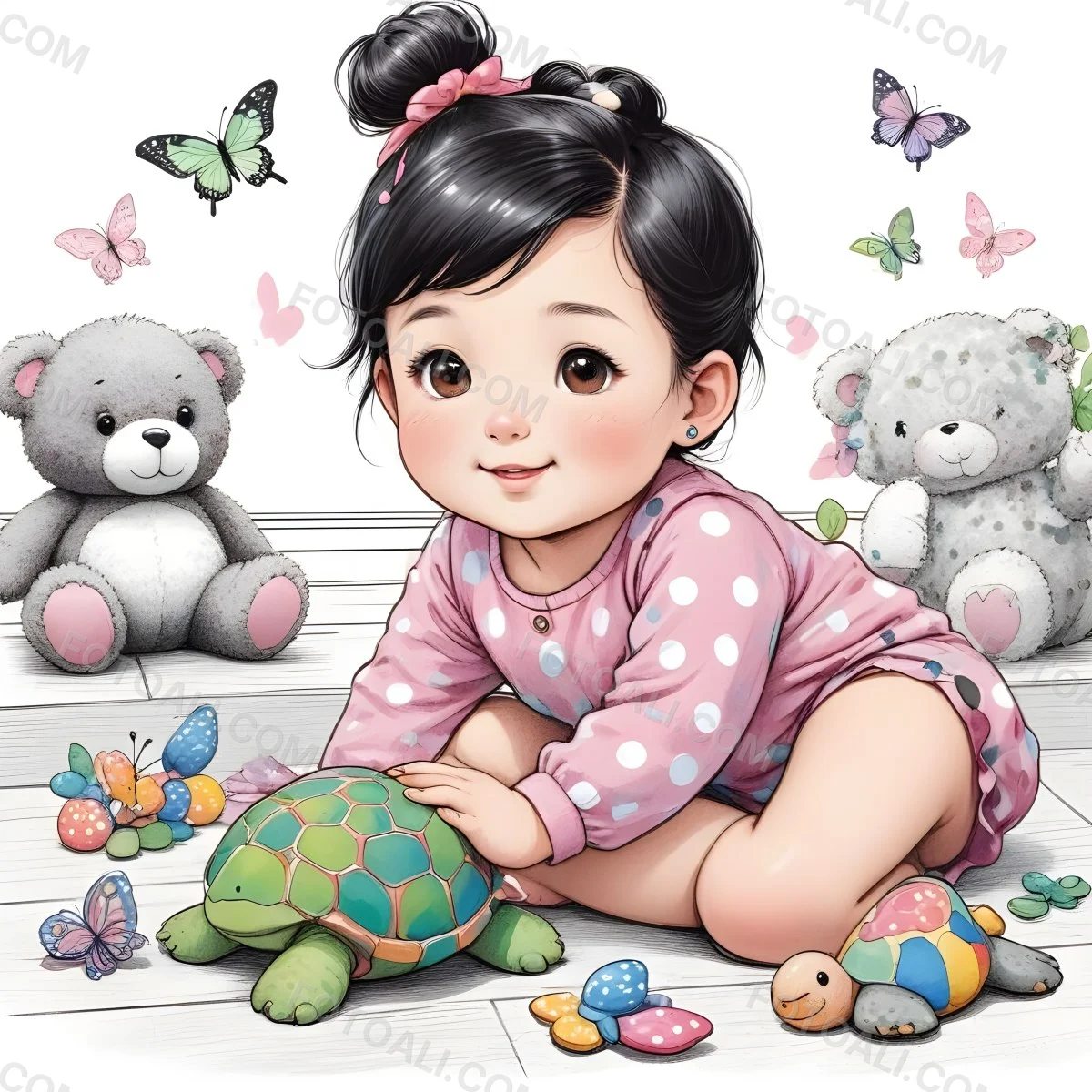 A Young Asian Girl With Black Hair In A Bun Wearin 5 Cf8d