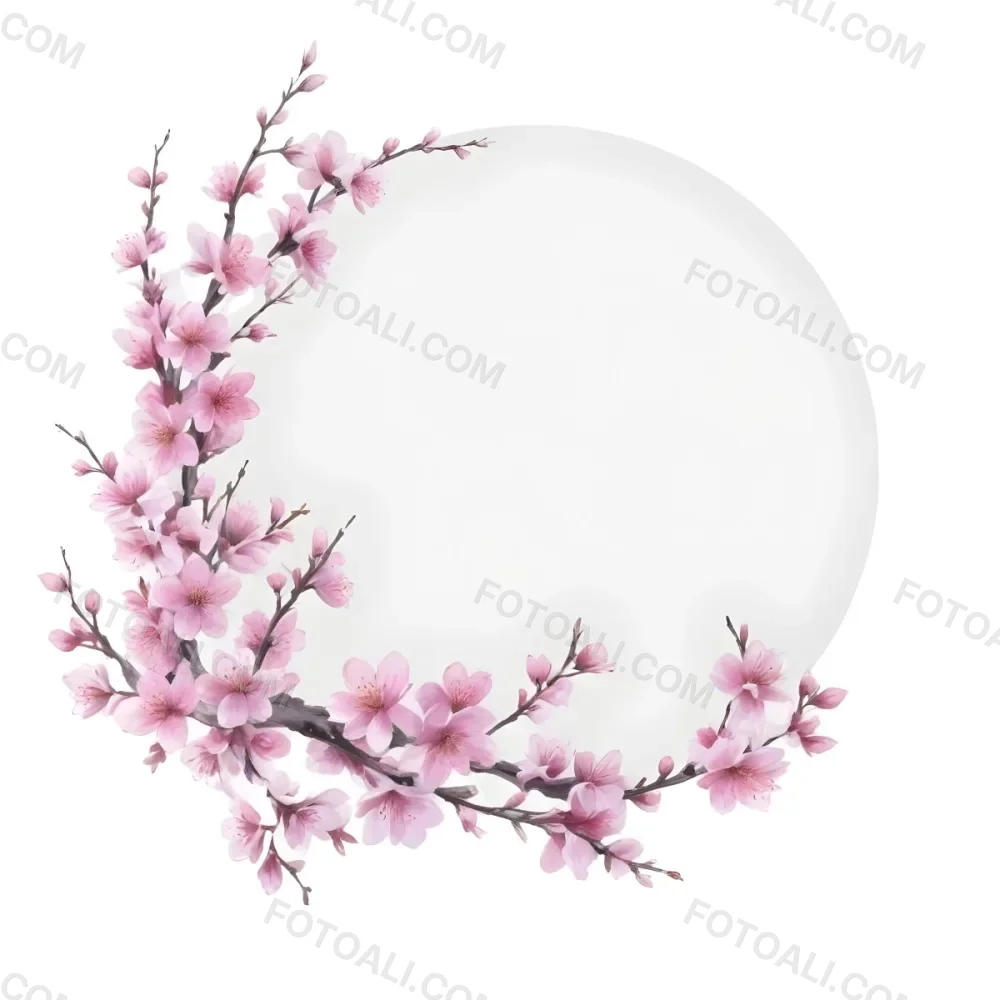 A Young Asian Woman With Long Black Hair Wearing A Pink Dress Standing In Front Of A White Background With Pink Cherry Blossom Flowers 1 F0fb