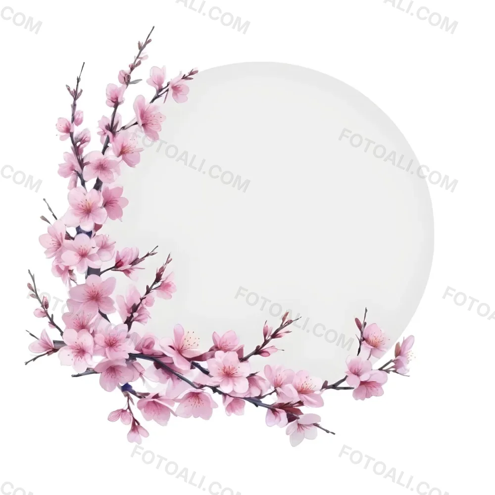 A Young Asian Woman With Long Black Hair Wearing A Pink Dress Standing In Front Of A White Background With Pink Cherry Blossom Flowers 7 Afa0