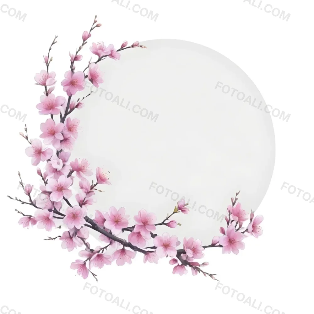 A Young Asian Woman With Long Black Hair Wearing A Pink Dress Standing In Front Of A White Background With Pink Cherry Blossom Flowers 8 D5e3