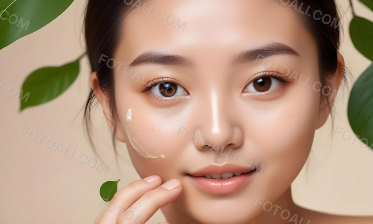 A Young Asian Woman With Smooth Skin Dark Eyebrows And Natural Makeup Looking Directly At The Camera 1 0d86