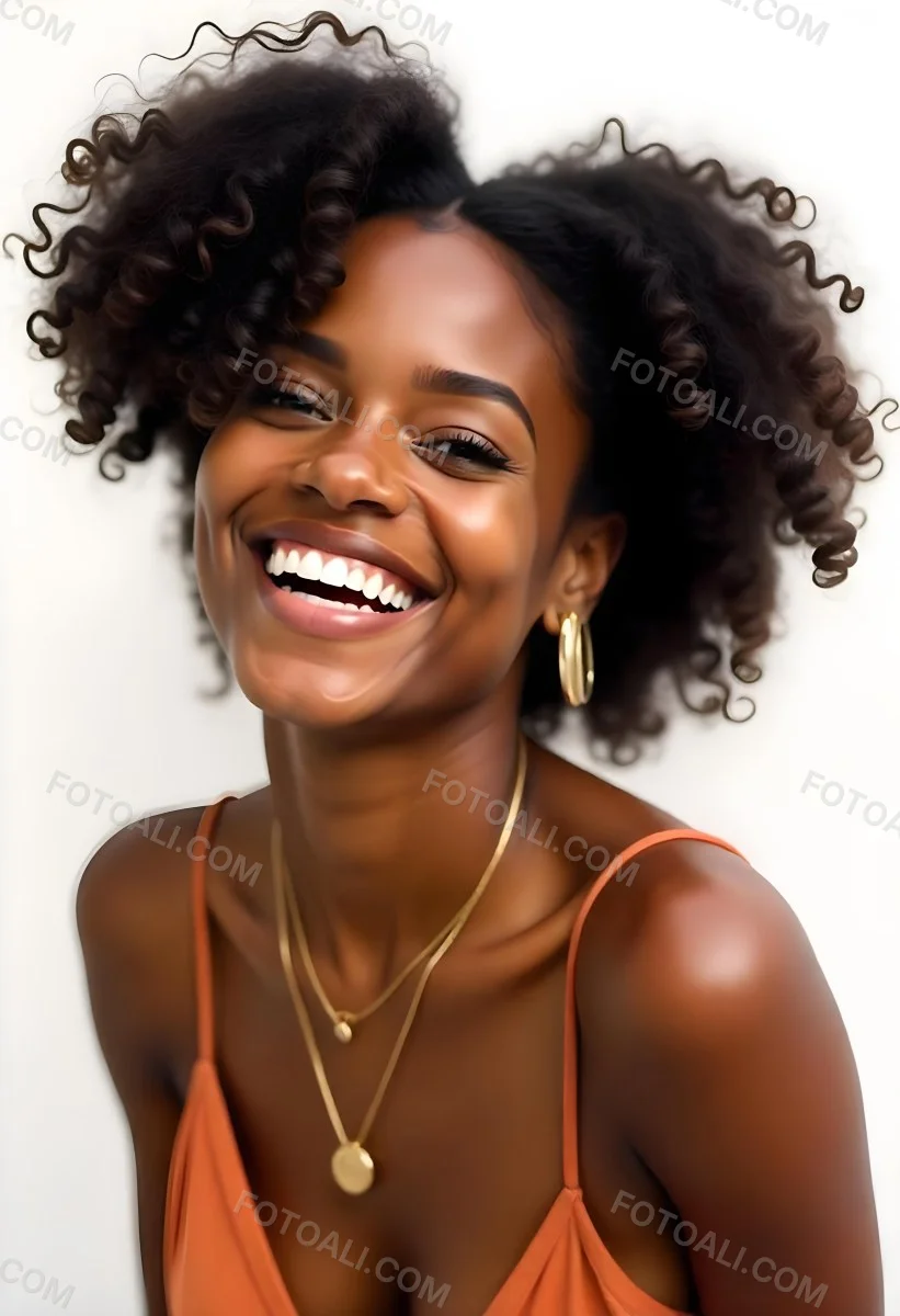A Young Black Woman With Curly Dark Hair And A Warm Friendly Smile 14 05fb