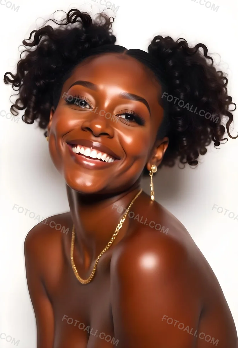 A Young Black Woman With Curly Dark Hair And A Warm Friendly Smile 16 Cf15