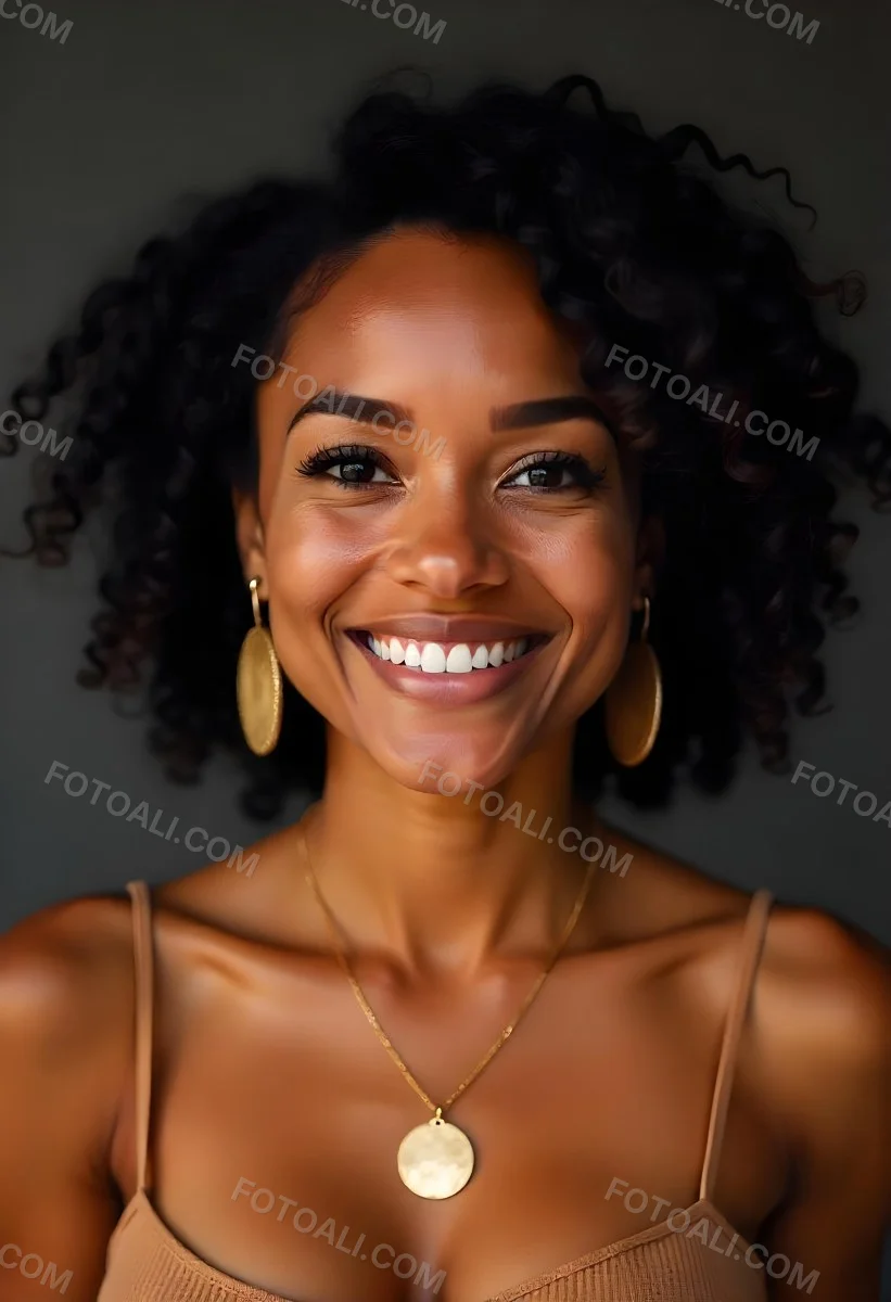 A Young Black Woman With Curly Dark Hair And A Warm Friendly Smile 2 702b