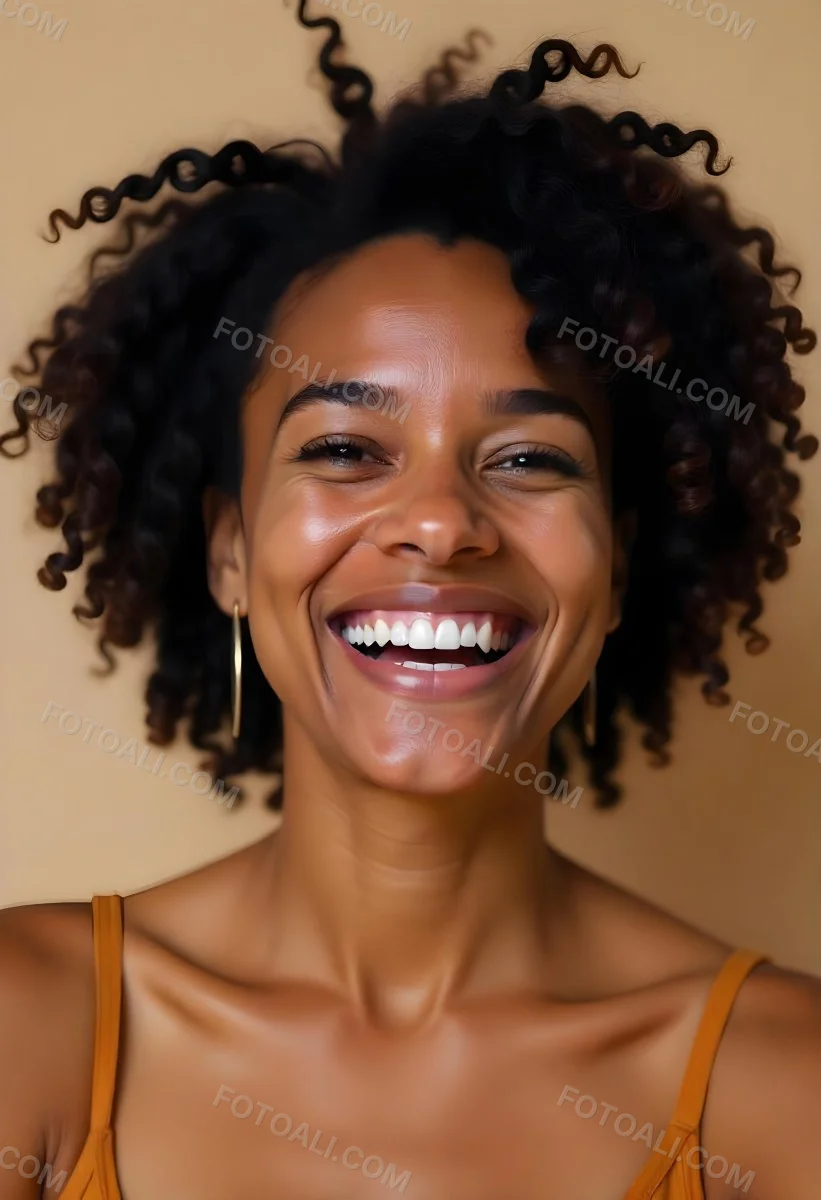 A Young Black Woman With Curly Dark Hair And A Warm Friendly Smile 25 907b