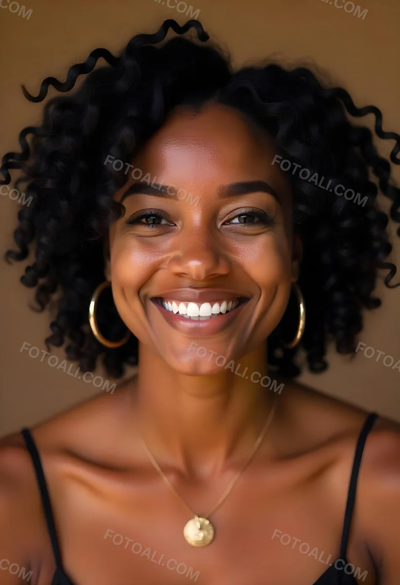 A Young Black Woman With Curly Dark Hair And A Warm Friendly Smile 6 E0e2