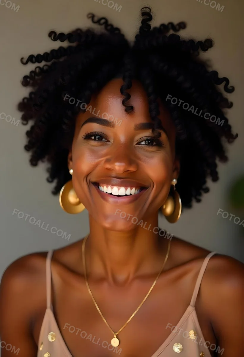 A Young Black Woman With Curly Dark Hair And A Warm Friendly Smile 9 C49f