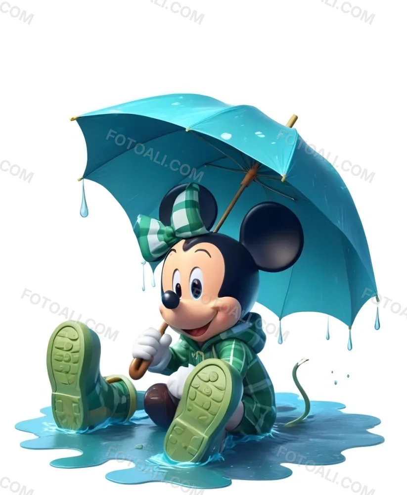 A Young Boy With Brown Hair Wearing A Green And White Striped Outfit Holding A Green Watering Can And Standing Under A Blue And Green Umbrella In The Rain 3 Eb95