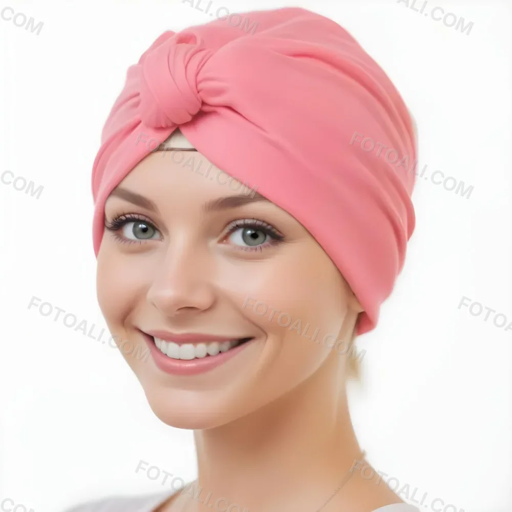A Young Caucasian Woman With Long Blonde Hair Wearing A Pink Turban Style Headwrap Smiling At The Camera 10 74fa