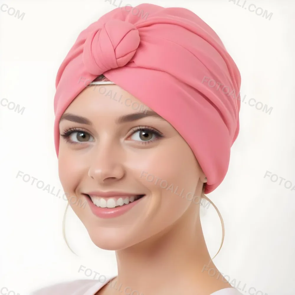 A Young Caucasian Woman With Long Blonde Hair Wearing A Pink Turban Style Headwrap Smiling At The Camera 11 A4c8