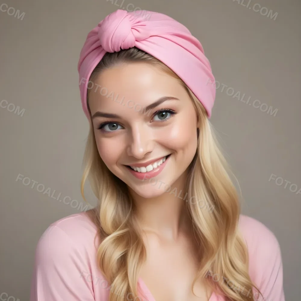 A Young Caucasian Woman With Long Blonde Hair Wearing A Pink Turban Style Headwrap Smiling At The Camera 2 86b2