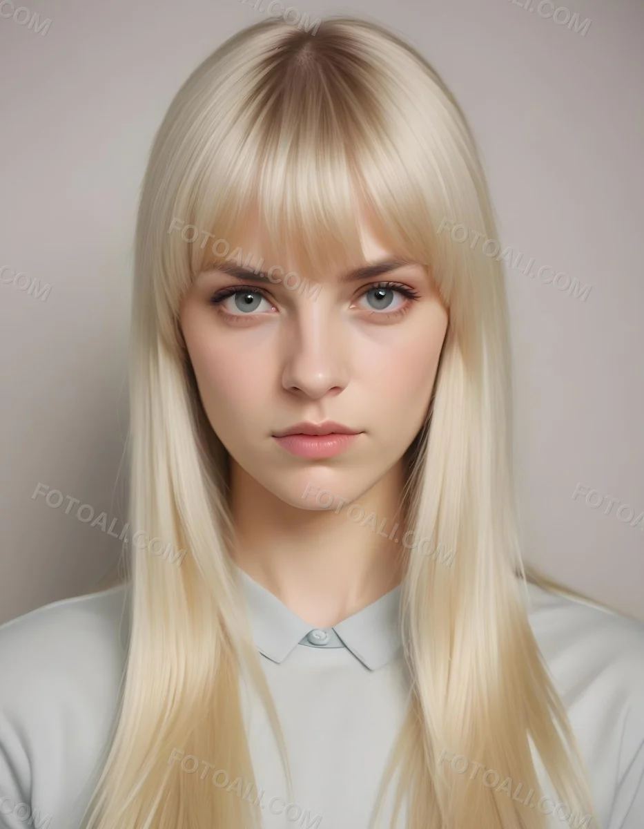 A Young Caucasian Woman With Long Straight Platinum Blonde Hair And Bangs Staring Directly At The Camera With A Serious Expression 11 04b1
