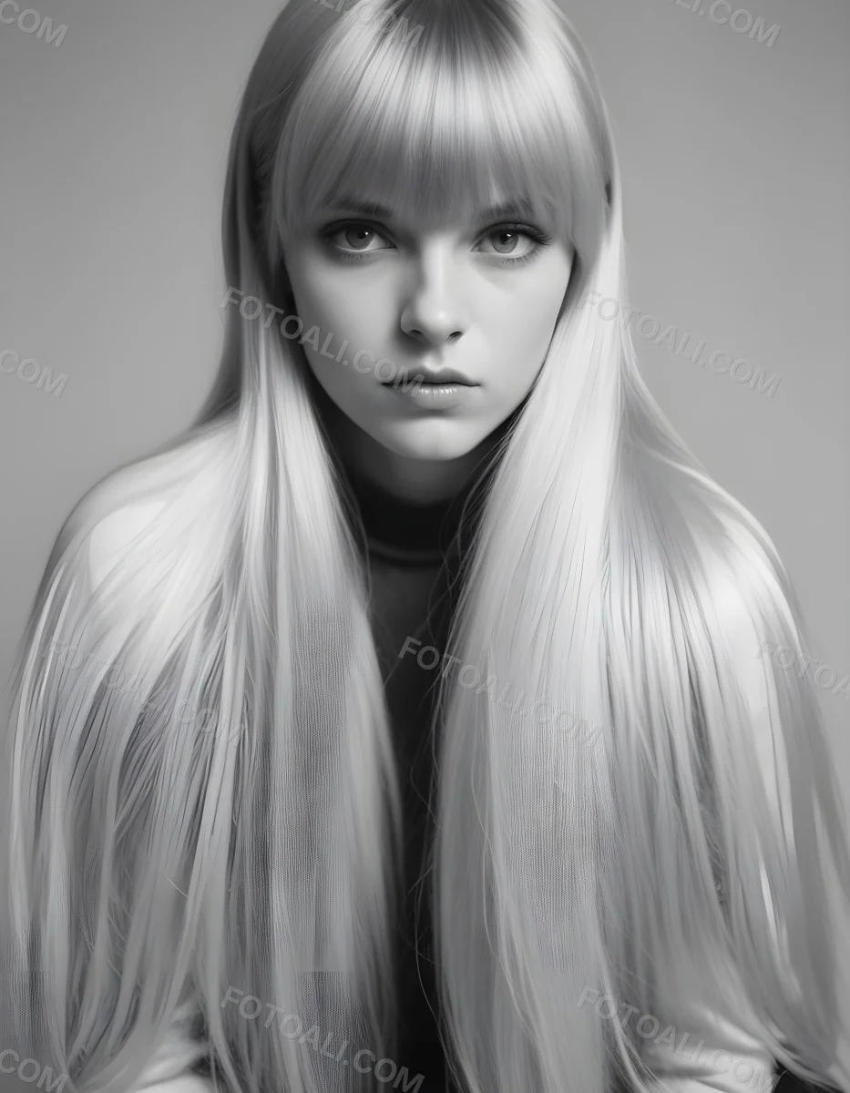 A Young Caucasian Woman With Long Straight Platinum Blonde Hair And Bangs Staring Directly At The Camera With A Serious Expression 21 63be