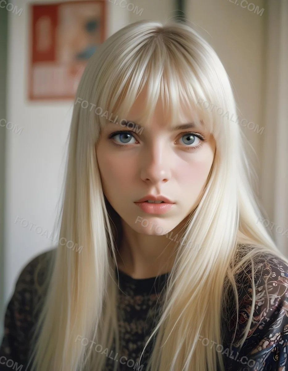 A Young Caucasian Woman With Long Straight Platinum Blonde Hair And Bangs Staring Directly At The Camera With A Serious Expression 31 42cf