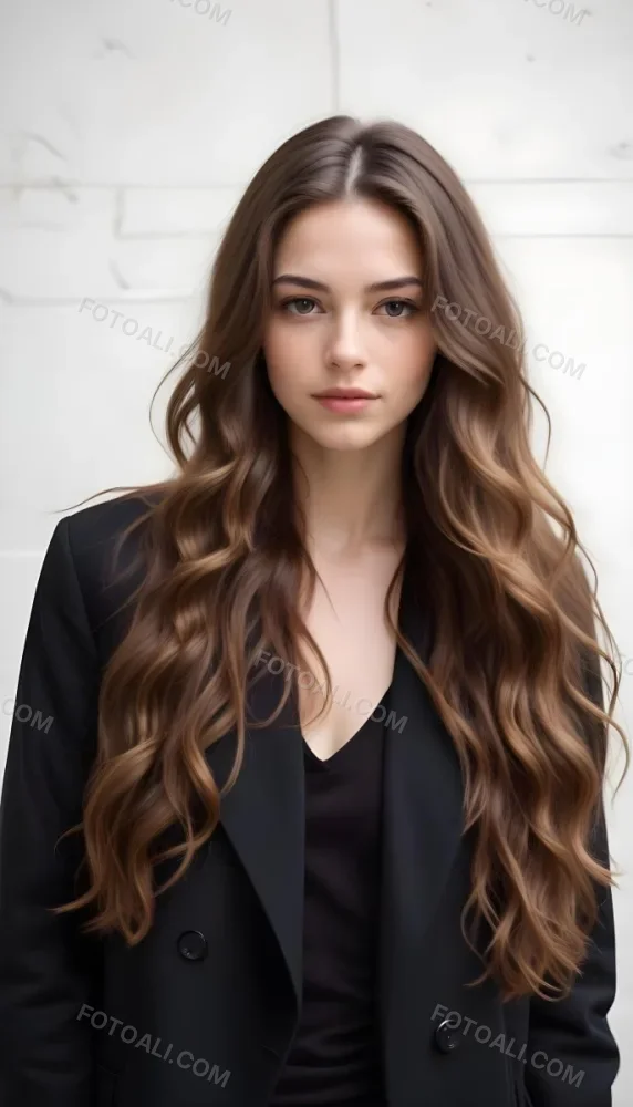 A Young Caucasian Woman With Long Wavy Brown Hair Wearing A Black Jacket 4 9ccd