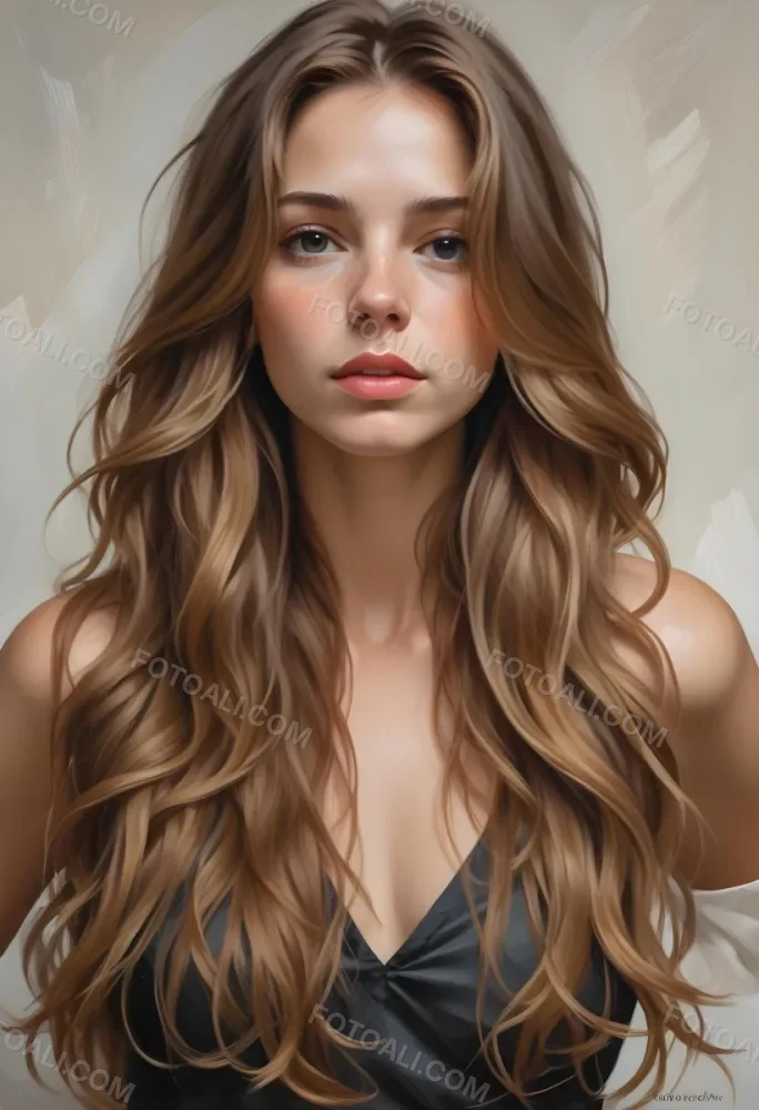 A Young Caucasian Woman With Long Wavy Light Brown Hair And Highlights She Has A Neutral Facial Expression And Is Wearing A Low Cut Top Revealing Her Shoulders 18 E559