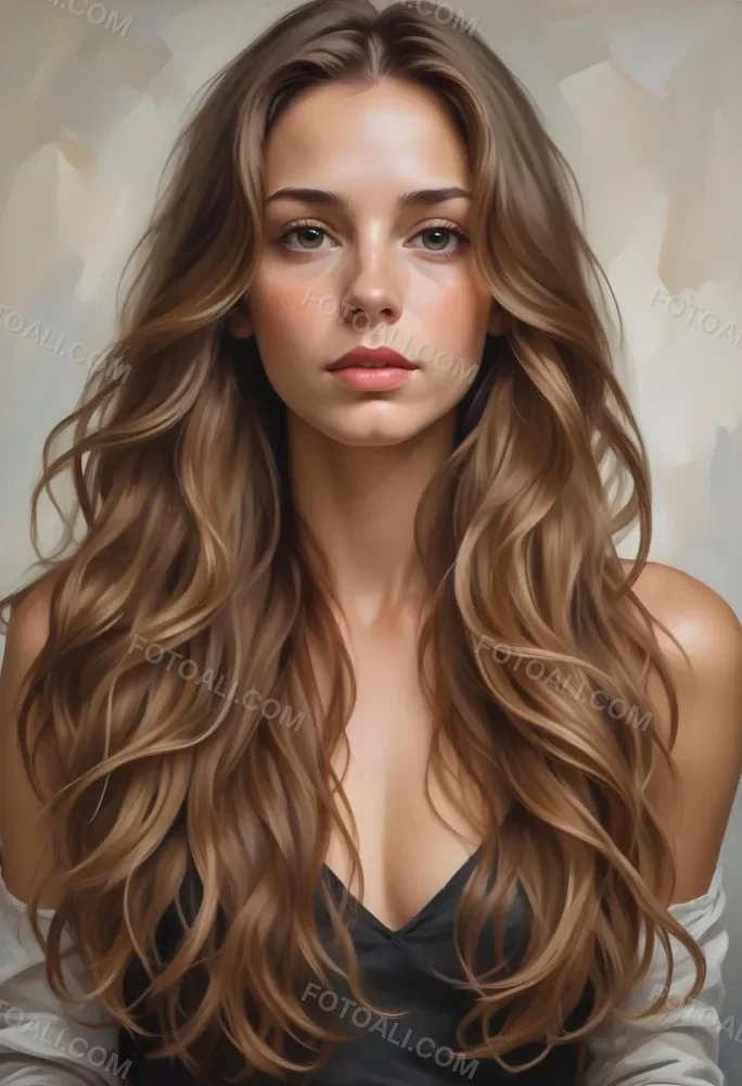A Young Caucasian Woman With Long Wavy Light Brown Hair And Highlights She Has A Neutral Facial Expression And Is Wearing A Low Cut Top Revealing Her Shoulders 22 E283