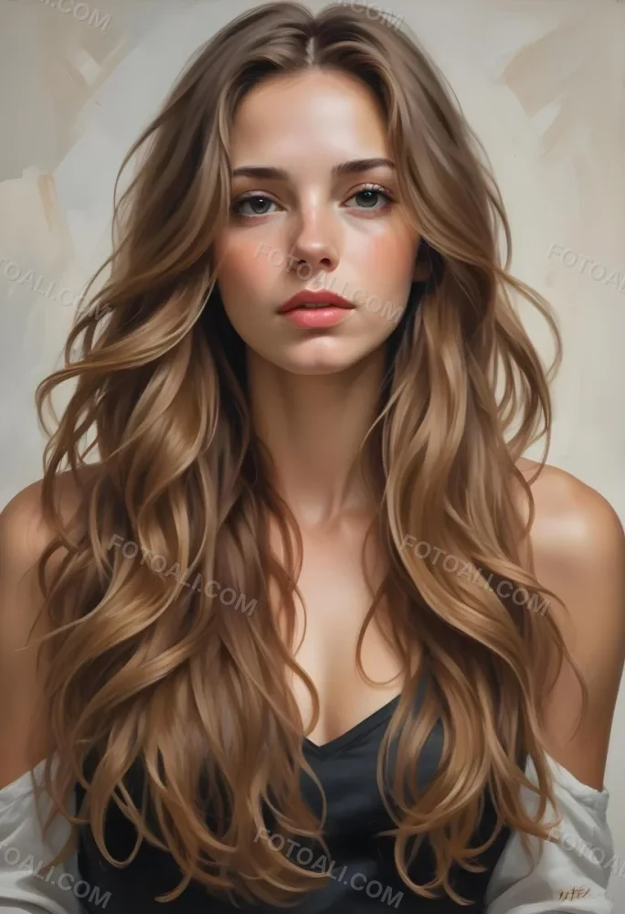 A Young Caucasian Woman With Long Wavy Light Brown Hair And Highlights She Has A Neutral Facial Expression And Is Wearing A Low Cut Top Revealing Her Shoulders 23 B545