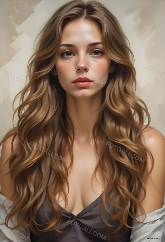 A Young Caucasian Woman With Long Wavy Light Brown Hair And Highlights She Has A Neutral Facial Expression And Is Wearing A Low Cut Top Revealing Her Shoulders 28 A86c