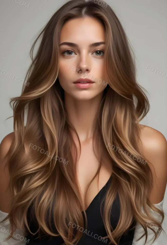 A Young Caucasian Woman With Long Wavy Light Brown Hair And Highlights She Has A Neutral Facial Expression And Is Wearing A Low Cut Top Revealing Her Shoulders 57 2ba2