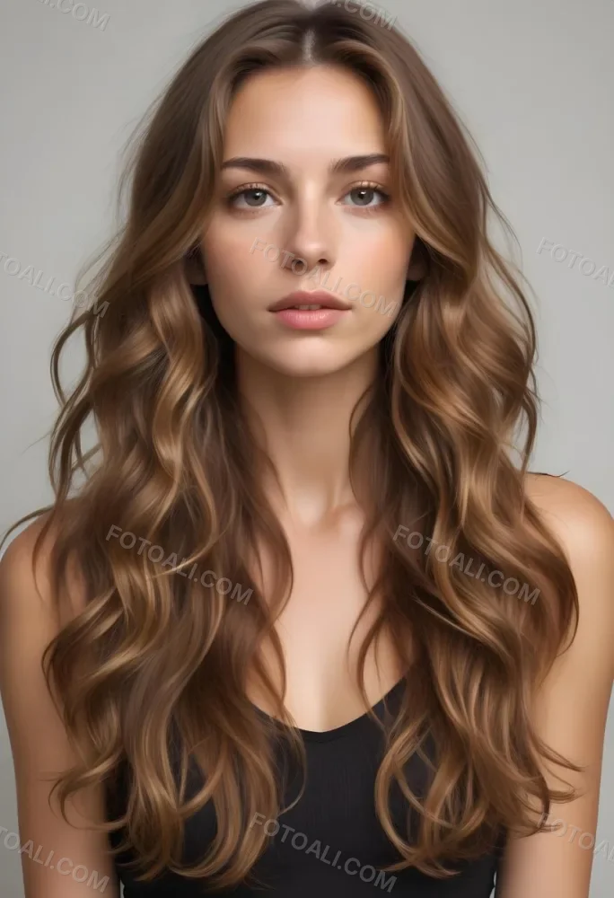 A Young Caucasian Woman With Long Wavy Light Brown Hair And Highlights She Has A Neutral Facial Expression And Is Wearing A Low Cut Top Revealing Her Shoulders 62 5fe6