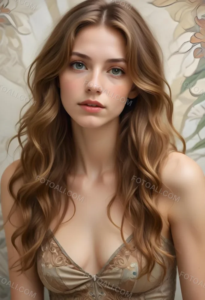 A Young Caucasian Woman With Long Wavy Light Brown Hair And Highlights She Has A Neutral Facial Expression And Is Wearing A Low Cut Top Revealing Her Shoulders 7 6313