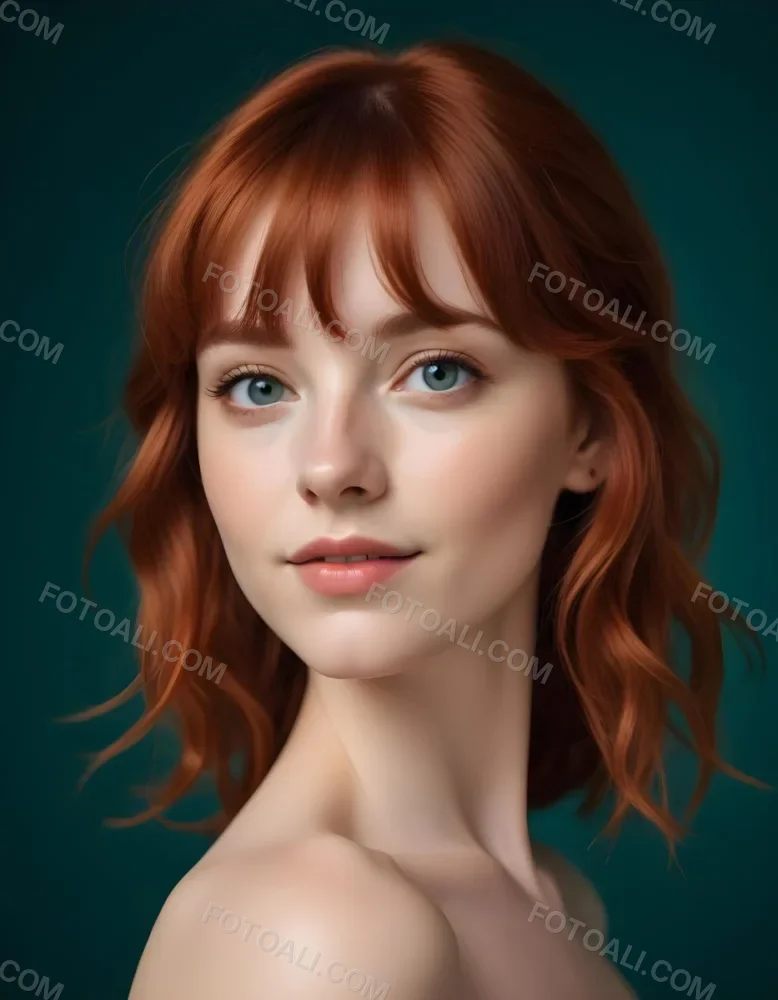 A Young Fair Skinned Woman With Long Wavy Red Hair And Bangs Wearing Minimal Makeup And Looking Directly At The Camera With A Slight Smile 1 6898