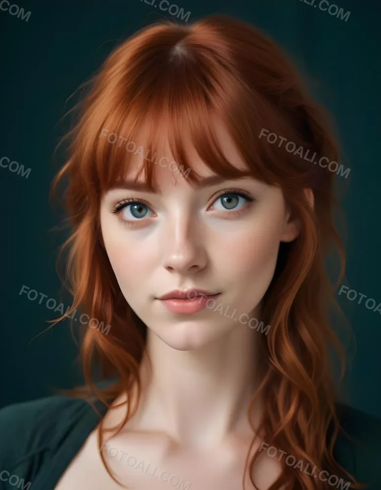 A Young Fair Skinned Woman With Long Wavy Red Hair And Bangs Wearing Minimal Makeup And Looking Directly At The Camera With A Slight Smile 17 4fc5