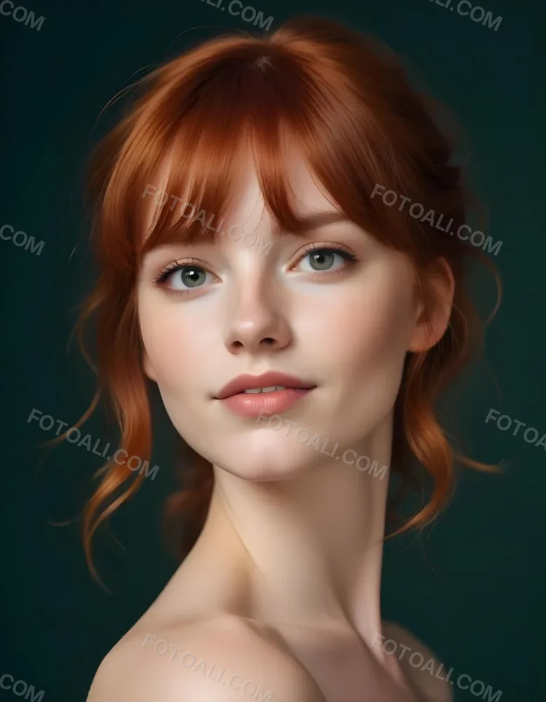A Young Fair Skinned Woman With Long Wavy Red Hair And Bangs Wearing Minimal Makeup And Looking Directly At The Camera With A Slight Smile 20 6977