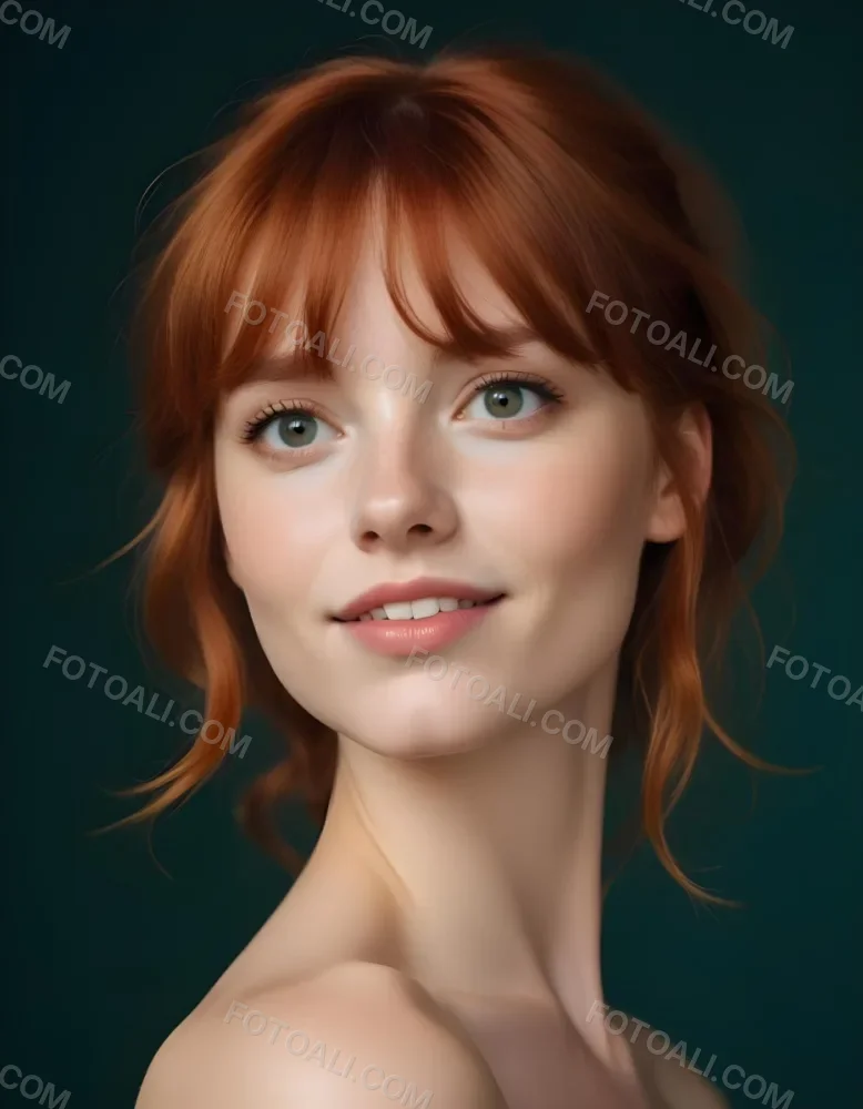 A Young Fair Skinned Woman With Long Wavy Red Hair And Bangs Wearing Minimal Makeup And Looking Directly At The Camera With A Slight Smile 22 995e