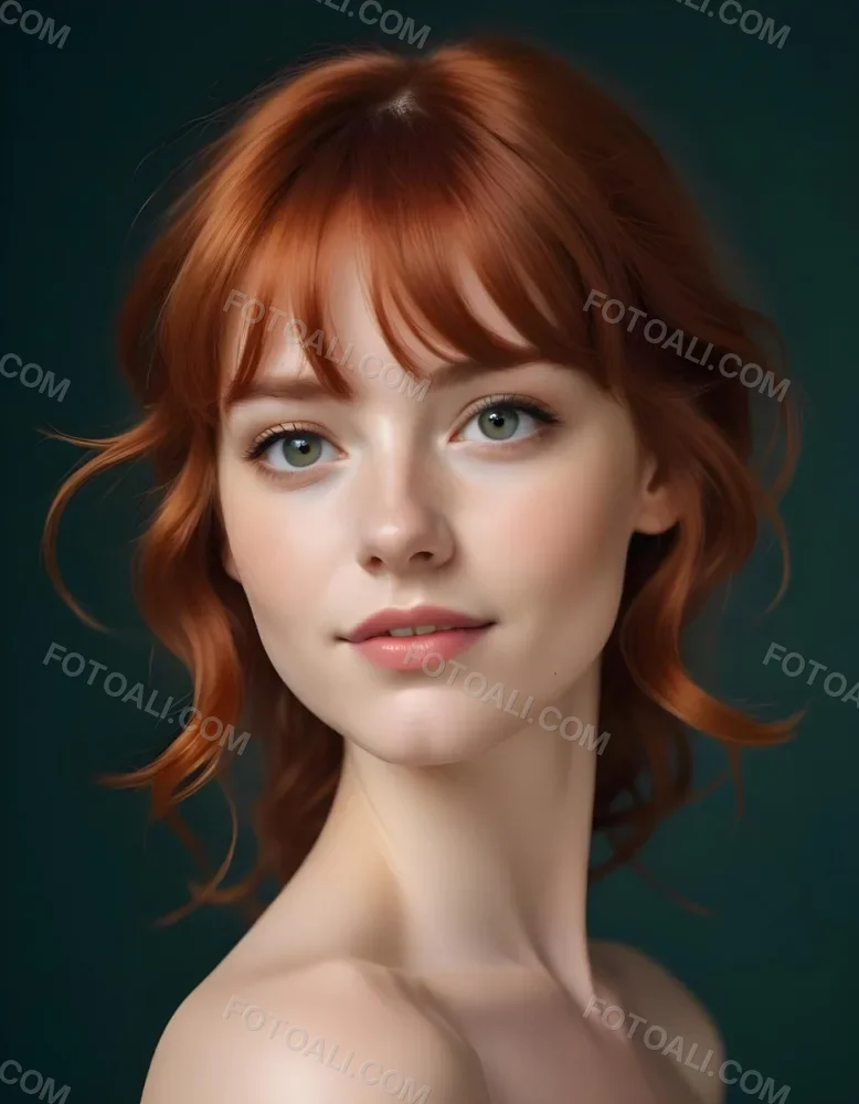 A Young Fair Skinned Woman With Long Wavy Red Hair And Bangs Wearing Minimal Makeup And Looking Directly At The Camera With A Slight Smile 26 9db3