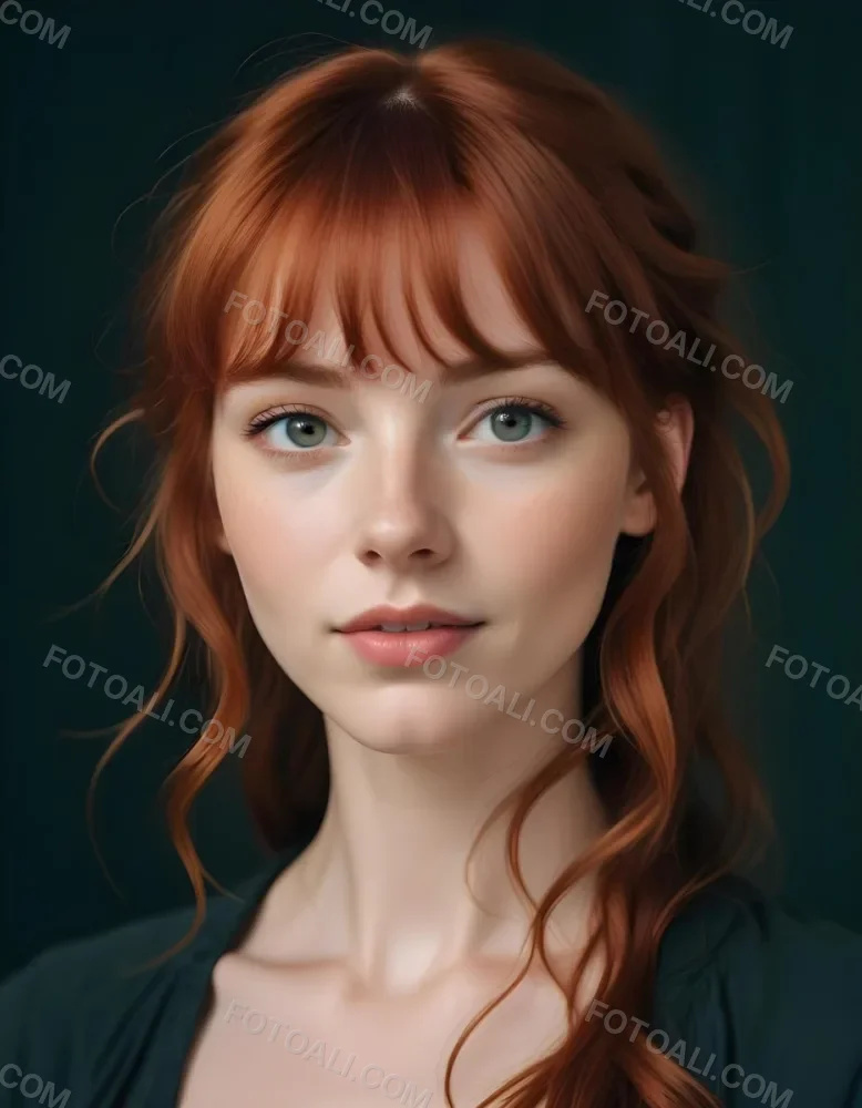 A Young Fair Skinned Woman With Long Wavy Red Hair And Bangs Wearing Minimal Makeup And Looking Directly At The Camera With A Slight Smile 29 Dc4f