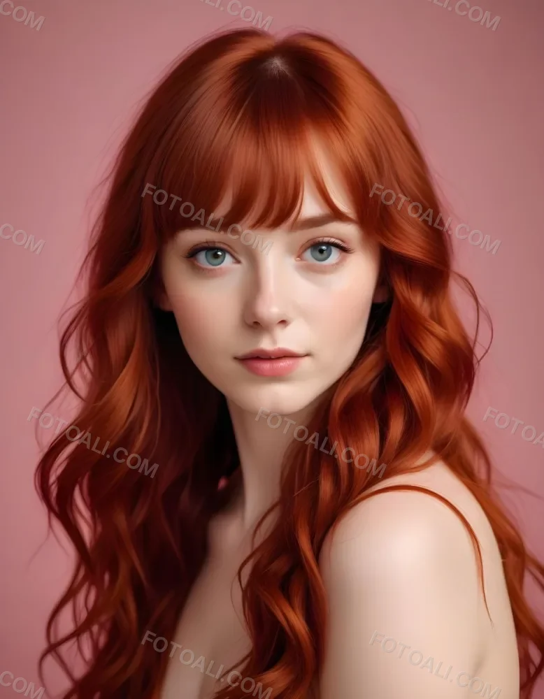 A Young Fair Skinned Woman With Long Wavy Red Hair And Bangs Wearing Minimal Makeup And Looking Directly At The Camera With A Slight Smile 3 9017