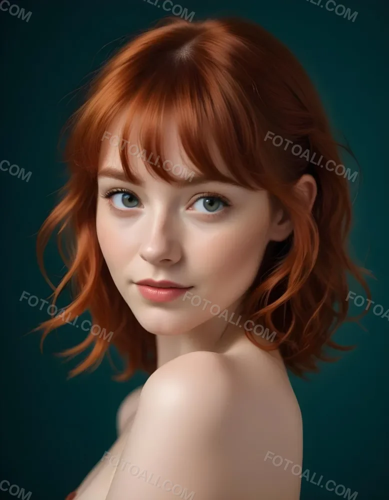 A Young Fair Skinned Woman With Long Wavy Red Hair And Bangs Wearing Minimal Makeup And Looking Directly At The Camera With A Slight Smile 32 9832