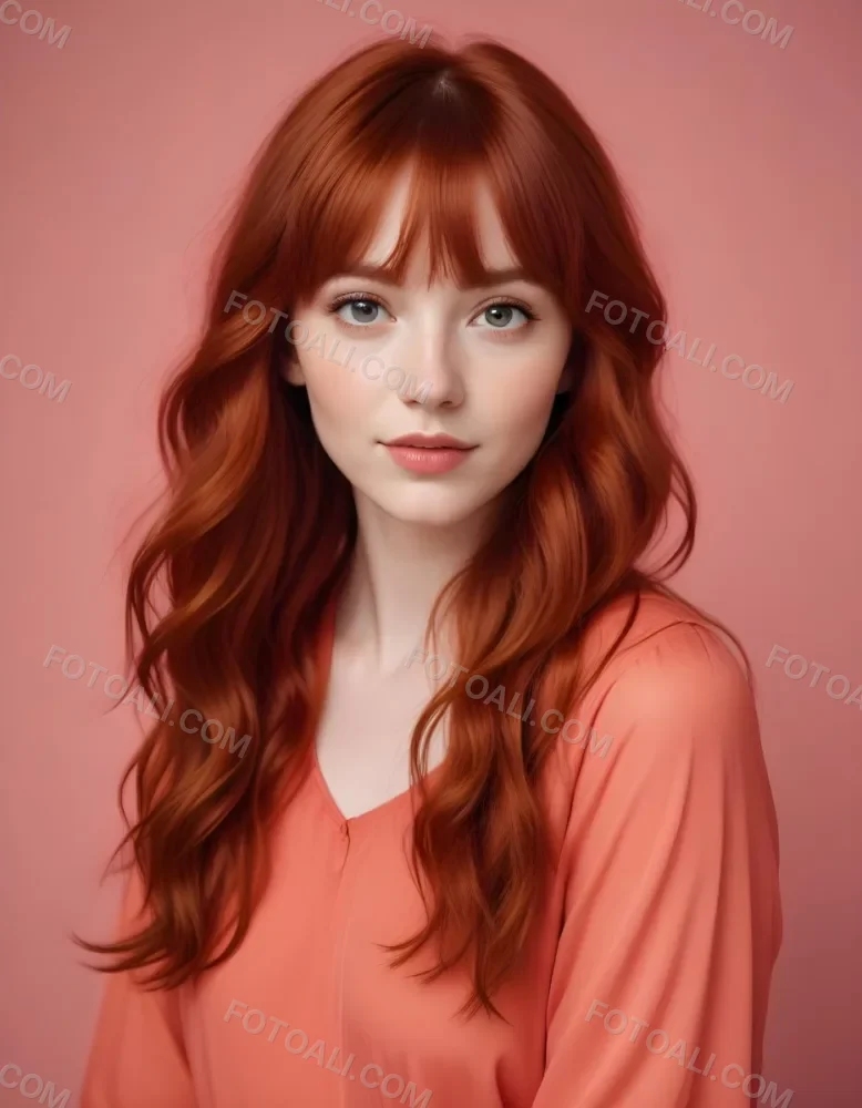 A Young Fair Skinned Woman With Long Wavy Red Hair And Bangs Wearing Minimal Makeup And Looking Directly At The Camera With A Slight Smile 5 0dc9