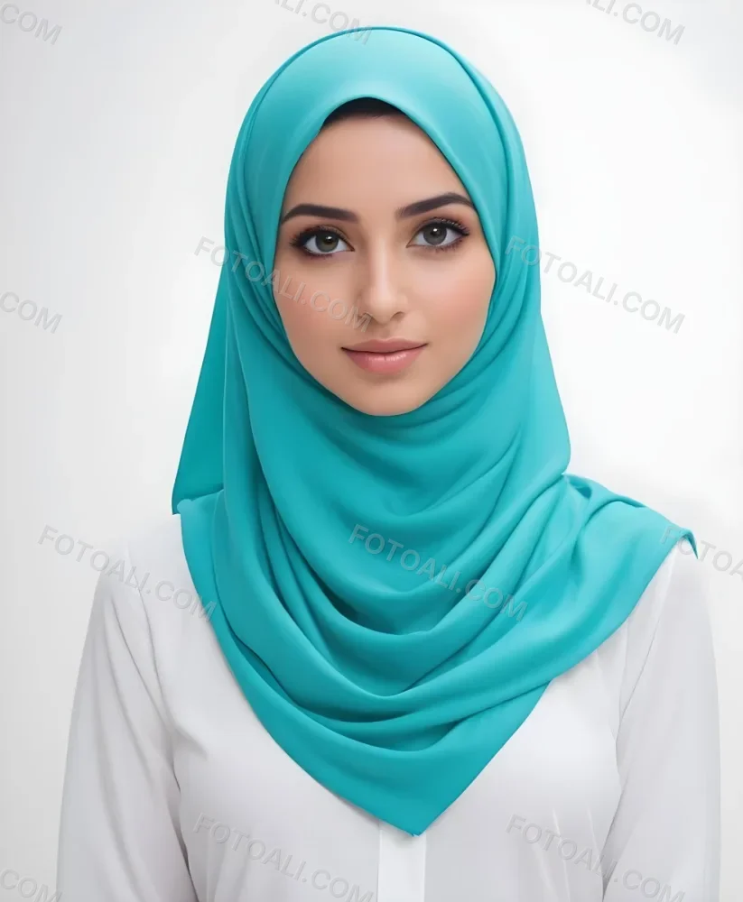 A Young Middle Eastern Woman With Dark Hair Wearing A Teal Hijab Looking Directly At The Camera With A Slight Smile In A Park During Daytime 5 120e