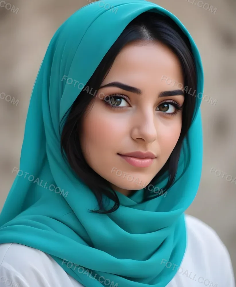 A Young Middle Eastern Woman With Dark Hair Wearing A Teal Hijab Looking Directly At The Camera With A Slight Smile In A Park During Daytime 7 38c8
