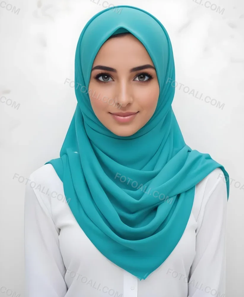 A Young Middle Eastern Woman With Dark Hair Wearing A Teal Hijab Looking Directly At The Camera With A Slight Smile In A Park During Daytime 8 649d