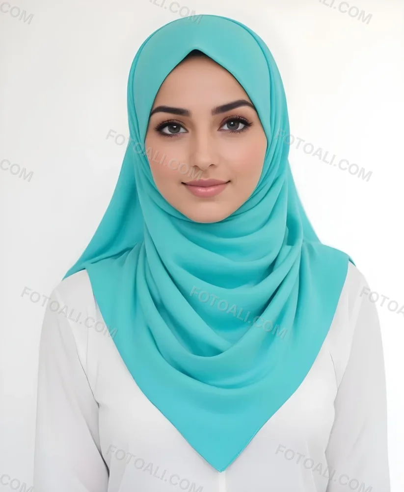 A Young Middle Eastern Woman With Dark Hair Wearing A Teal Hijab Looking Directly At The Camera With A Slight Smile In A Park During Daytime 9 Bcc1