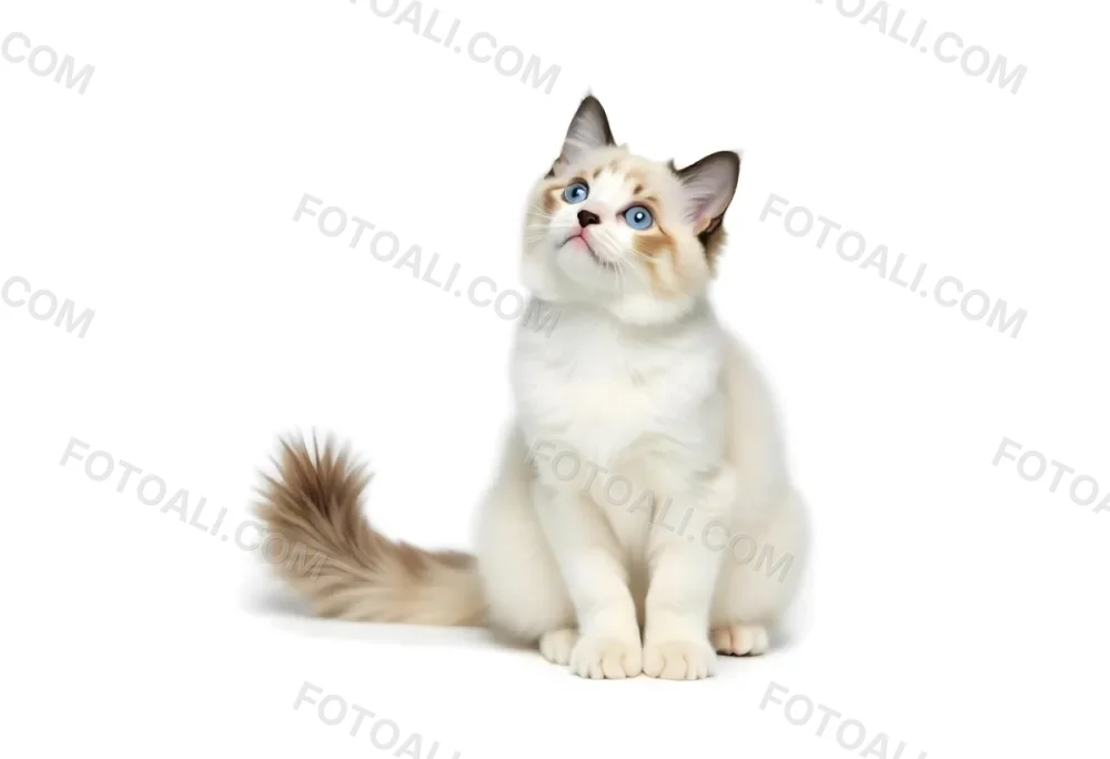 A Young Siamese Cat With Blue Eyes Sitting On A White Background 21 Cf6f