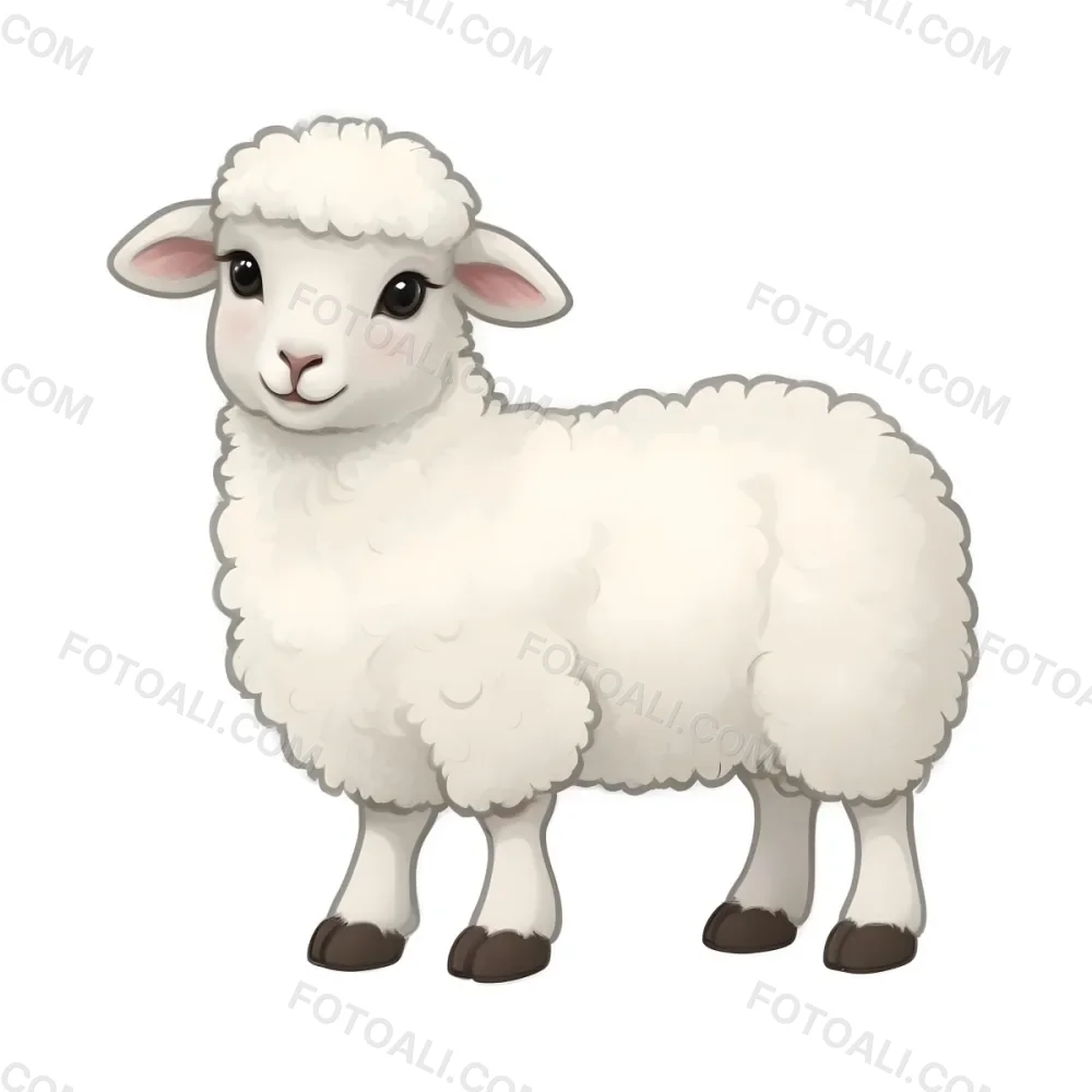 A Young White Lamb With Fluffy Wool Standing On A Plain Background 1